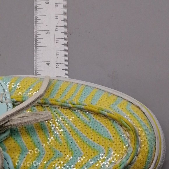 Sperry Top Sider Womens Boat Shoe Blue Yellow Striped Rawhide Laces Flat Heel 6 - Picture 7 of 10